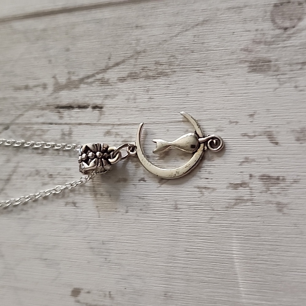 CAT / moon necklace Stainless Steel  18 inches NYG